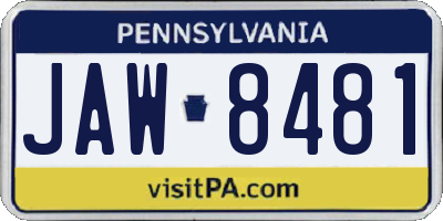PA license plate JAW8481