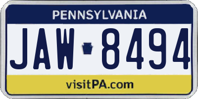 PA license plate JAW8494