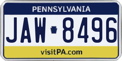 PA license plate JAW8496