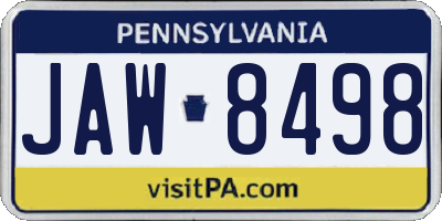 PA license plate JAW8498