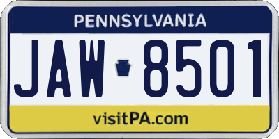 PA license plate JAW8501