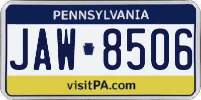 PA license plate JAW8506