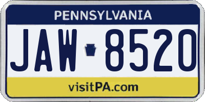 PA license plate JAW8520