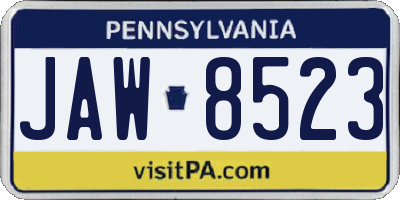 PA license plate JAW8523