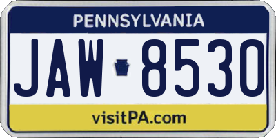 PA license plate JAW8530