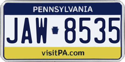 PA license plate JAW8535
