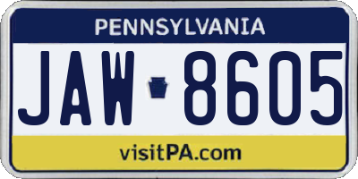 PA license plate JAW8605