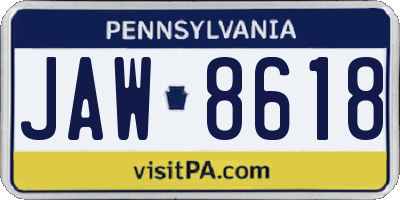 PA license plate JAW8618