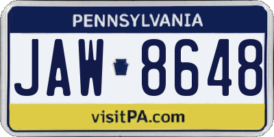 PA license plate JAW8648