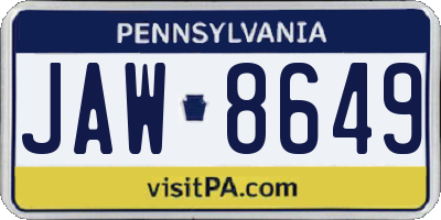 PA license plate JAW8649
