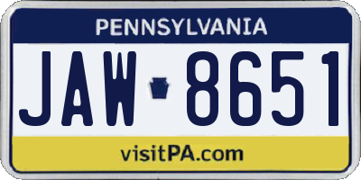 PA license plate JAW8651