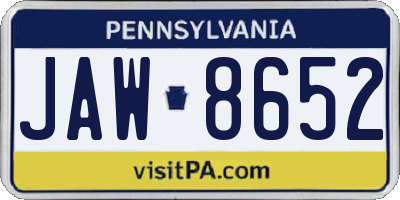 PA license plate JAW8652