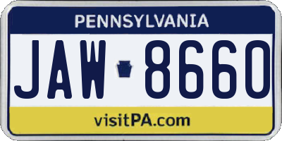 PA license plate JAW8660