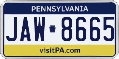 PA license plate JAW8665