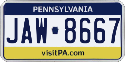 PA license plate JAW8667