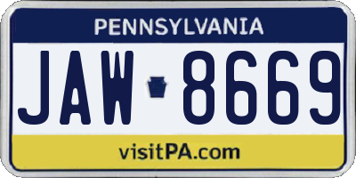 PA license plate JAW8669