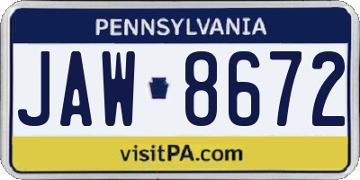 PA license plate JAW8672