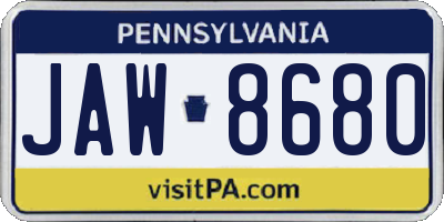 PA license plate JAW8680