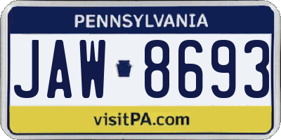 PA license plate JAW8693