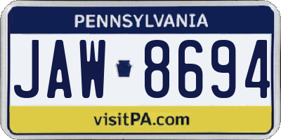 PA license plate JAW8694