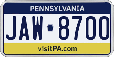 PA license plate JAW8700