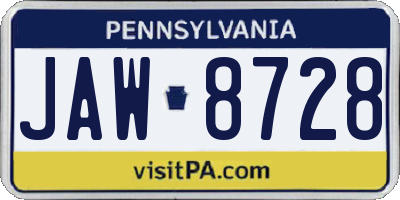 PA license plate JAW8728