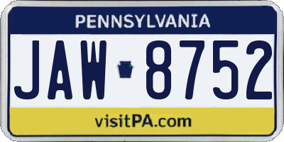 PA license plate JAW8752