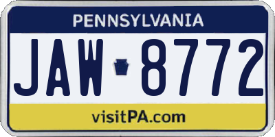 PA license plate JAW8772