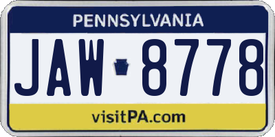 PA license plate JAW8778