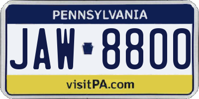 PA license plate JAW8800