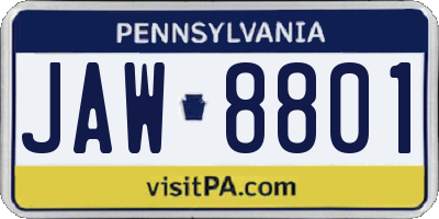 PA license plate JAW8801