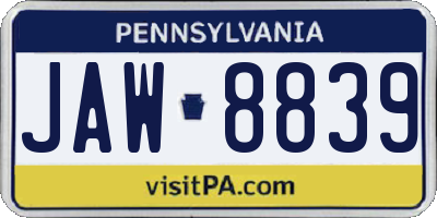 PA license plate JAW8839