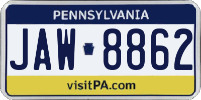 PA license plate JAW8862