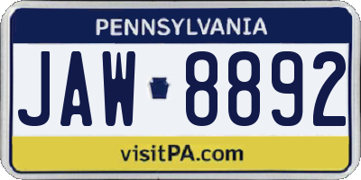 PA license plate JAW8892