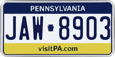 PA license plate JAW8903