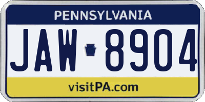 PA license plate JAW8904
