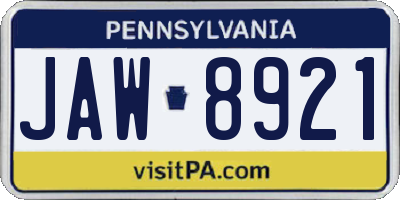 PA license plate JAW8921