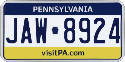 PA license plate JAW8924