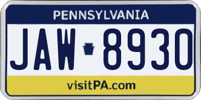 PA license plate JAW8930