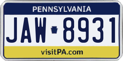 PA license plate JAW8931