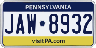 PA license plate JAW8932