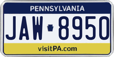 PA license plate JAW8950