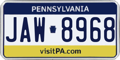 PA license plate JAW8968