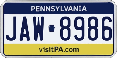 PA license plate JAW8986