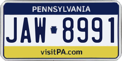 PA license plate JAW8991
