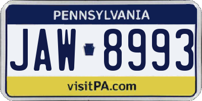 PA license plate JAW8993