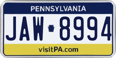 PA license plate JAW8994