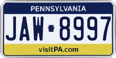 PA license plate JAW8997