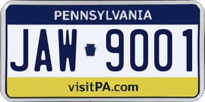 PA license plate JAW9001