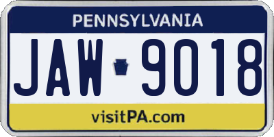 PA license plate JAW9018